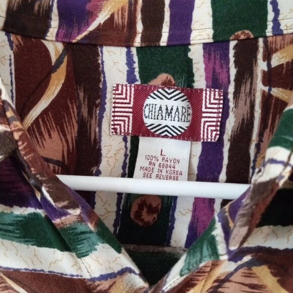 Chiamare Shirt Men's Size Lg Rayon Short Sleeve Button Up Multicolor Geometric - Picture 3 of 6